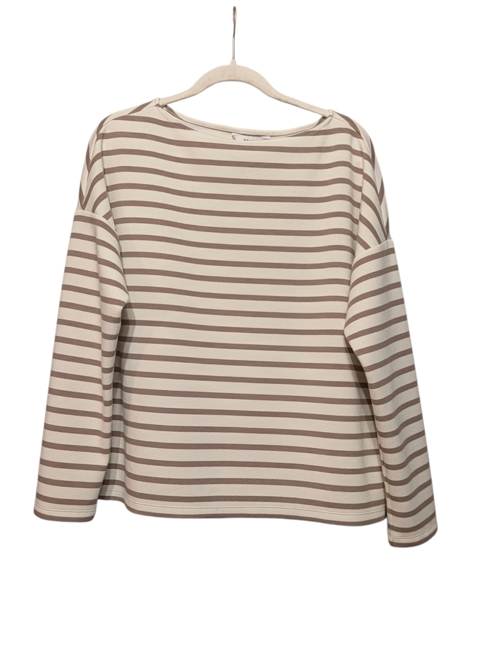 SPANX Beige and Cream Striped Long-Sleeve Boatneck Top